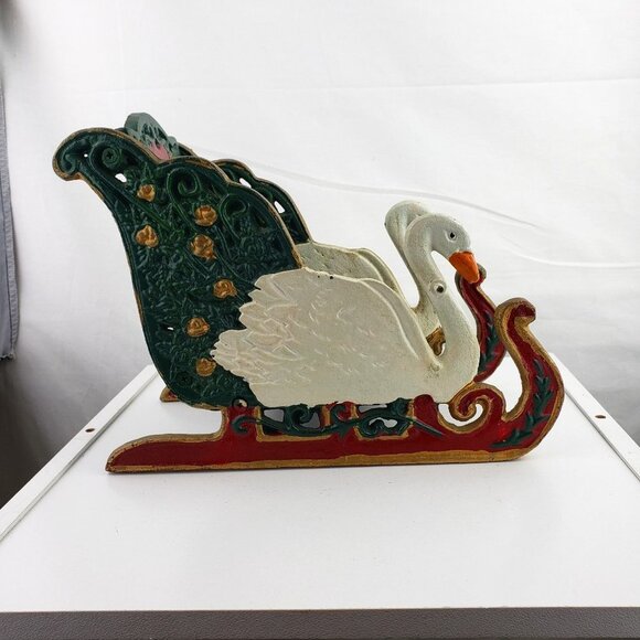 Vtg White Swan Sleigh Heavyweight Cast Iron Holiday Winter
